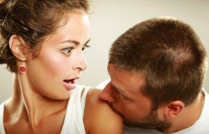 Young man and woman together over white background