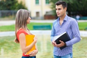 Couple of students talking together