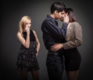 The lonely girl and loving couple