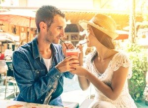 mixed race couple in a bar