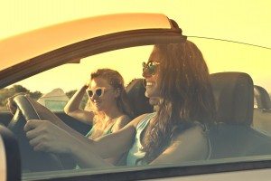 Girls driving a car