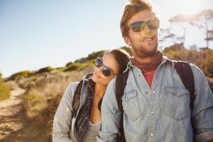 Young hiking couple enjoying nature